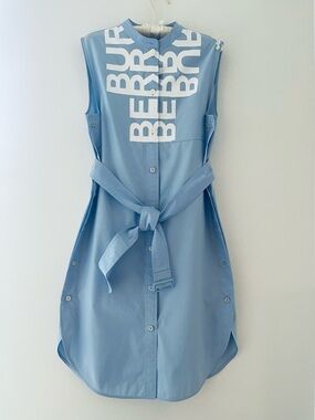 Burberry Sky Blue Sleeveless Shirt Dress with White Logo Size: 8 UK, 6 US, 40 IT